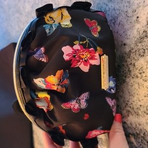Betsey Johnson small black floral makeup case